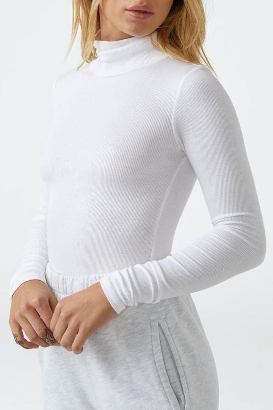 Joah Brown West End Long Sleeve Turtleneck Ribbed Knit Fitted Top White XS/S